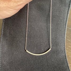 Curved 1.5" Diamond Bar Necklace / 14K Solid White Gold Necklace. 19”